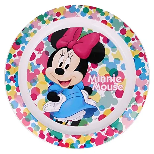 Stor Original Disney Minnie Mouse-Teller für Kinder aus lebensmittelechtem Kunststoff, mikrowellengeeignet, waschbar und wiederverwendbar.