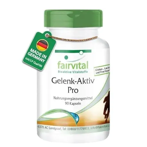 Fairvital Gelenk-Aktiv Pro - 90 Kapseln - Chondroitin & Glukosamine Kombinationen mit hochdosiertem Glucosamin (1200 mg pro Tagesdosis) für gesunde Gelenke, ohne glutenhaltige Zusatzstoffe und Made in Germany.