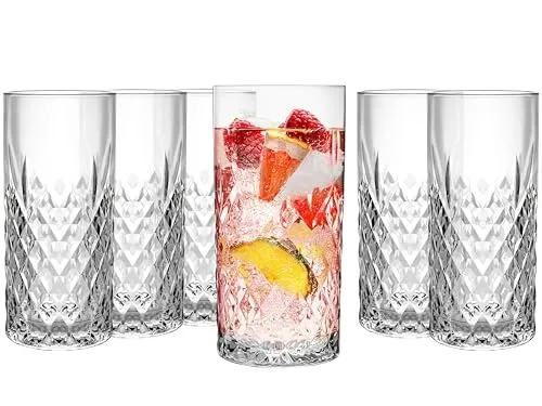 Konzept 11 - Gläser Set 6-teilig, Trinkgläser Set 300ml transparent, Wassergläser, geriffelte Gläser für Saft, Wasser, Party, Garten, Cocktailgläser