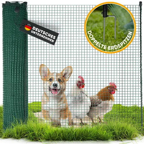 NATURIZ® Weidezaun in 15m / 20m / 25m x 90cm Komplettset - mobiler Hundezaun & Hühnerzaun extrem stabil, ohne Strom, Grün (15m)