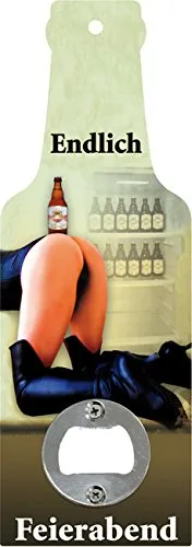 Blechwaren Fabrik Braunschweig GmbH Handflaschenöffner - Endlich Feierabend Kühlschrank Hintern - Flaschenöffner in Bierflaschenform 20 cm mit Kordel GB8577-2