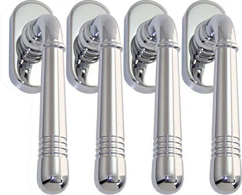 Massiv Messing Fenstergriff Set 4 x FG Helena Prime 0320 in Chrom - Elegantes Fenstergriff Set aus massivem Messing, ideal für langlebige Nutzung. Mit präziser Einrastmechanik und unsichtbarer Verschraubung bietet es hohe Stabilität und ansprechendes Design.