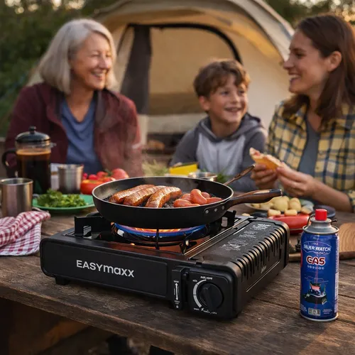 Gaskocher Campingkocher Outdoor Campinggas+ 4x Butan Gas im Set + Koffer