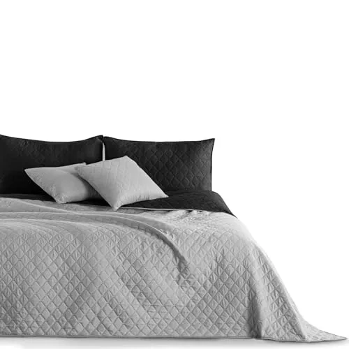 DecoKing 15155 Tagesdecke - Zweiseitiger Bettüberwurf in Schwarz und Silber - Tagesdecke 170 x 270 cm aus pflegeleichtem Polyester, ideal als Bett-, Sofa- oder Picknickdecke. Beidseitig gesteppte Qualität für vielseitige Nutzung und stilvolle Einrichtung.
