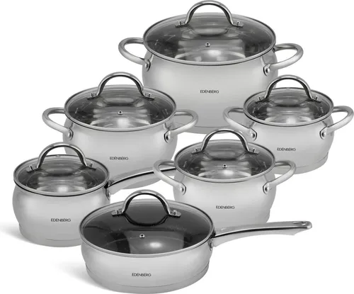 Edenberg Modern 12-teiliges Topfset aus Edelstahl, Topfset Induktion, Töpfe & Pfannen beschichtet, Kochtopf Set|induktions Töpfe Set, Kochtöpfe EB4052