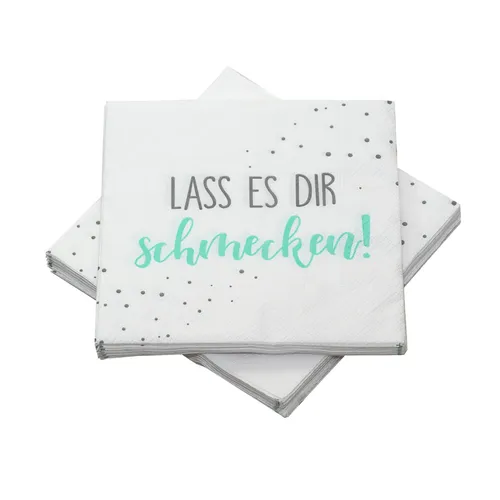 Servietten 'Lass es dir schmecken!' mint / grau / weiß 20