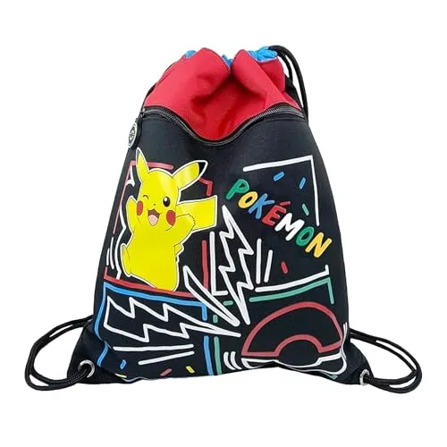 CYPBRANDS Pokemon - Junior Sack Rucksack, Colorfu Design, Pikachu, verstellbare Griffe, Rucksack, Schwarz, Offizielles Produkt