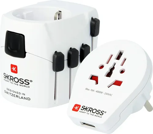 SKROSS Pro+ USB AC30PD Reiseadapter - Vielseitiger Reiseadapter mit 30W USB-C Power Delivery, ideal für internationale Reisen und das gleichzeitige Laden mehrerer Geräte.