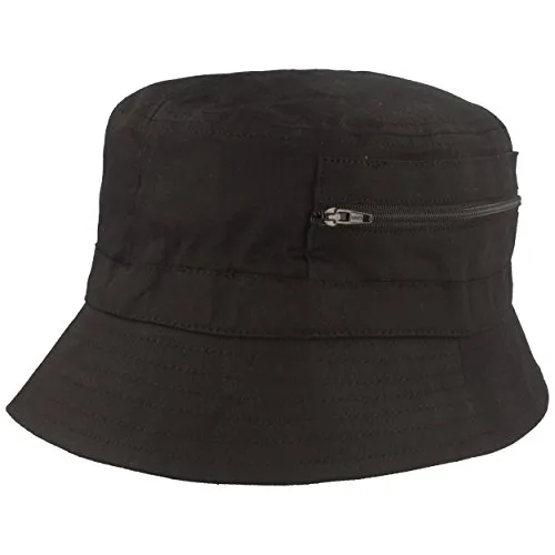 Breiter Fischer-Hut | Bucket-Hat | Sonnen-Hut – aus 100% Baumwolle - mit 2 integrierten Tasche – Waschbar & Faltbar – Schwarz - Größe 57