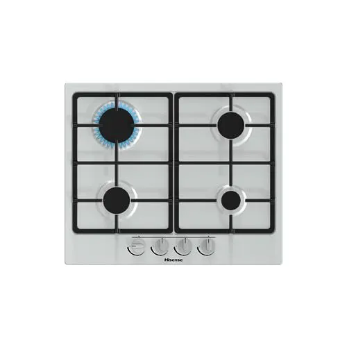 Hisense GM643XF Gaskochfeld mit 4 Kochzonen, Breite 60 cm, Gusseisengitter, integrierte Zündung, Edelstahl Anti-Fingerabdruck