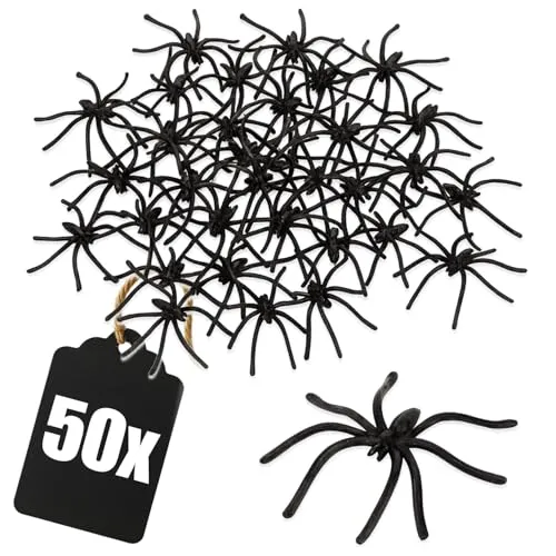 com-four® 50x Deko-Spinnen - Wiederverwendbare Streudeko für Halloween - gruselige Spinnen als Tischdekoration für Horror-Partys & schaurige Events (50 Stück)