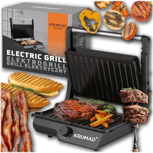 KRUMAD Kontaktgrill 2000W, Sandwich Maker, Elektro Grill Mini 2-Slice, Antihaftbeschichtung, Ideal für Sandwiches, Paninis und Mehr, Kompakte Größe Für den Heimgebrauch, Einfacher Betrieb