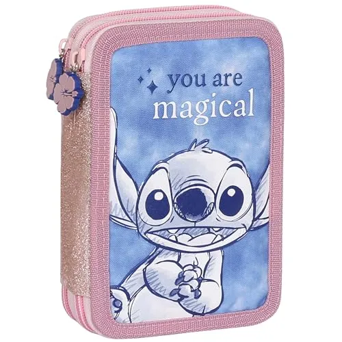 Disney Stitch Federmäppchen mit Ausrüstung - Praktisches und stylisches Federmäppchen mit Disney Stitch, komplett ausgestattet mit 32 Elementen. Ideal für die Schule, sorgt für Ordnung und ist robust für den täglichen Einsatz.