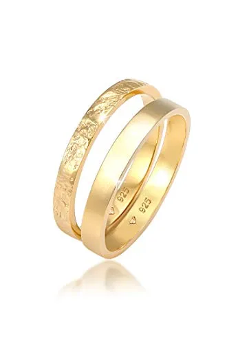 Elli Ring-Set Bandring Basic Gehämmert 925 Silber von Elli