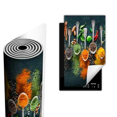 TMK ArtDeko Herdabdeckplatte Ceranfeld abdeckung Aufrollbare Matte für Induktion Einteilig 30x52 cm, Gewürze Löffel