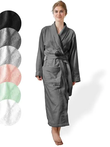 SIEGENTHAL® Damen Bademantel Frottee Velours 100% Baumwolle mit Schalkragen - Anthrazit L - XL
