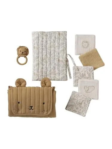 VERTBAUDET Geschenkset zur Geburt, 8-teilig – Rassel, Wickelunterlage, Tücher & Tasche - Praktisches 8-teiliges Set für Neugeborene: Wickelunterlage mit Druckknopf, Beißring aus Silikon und 5 multifunktionale Tücher für die tägliche Pflege. Ideal als Geschenk zur Geburt.