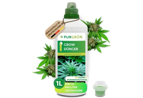 Purgrün Grow Dünger 1L - Mineralischer Pflanzendünger für Cannabis mit NPK 7+3+6, optimiert für kräftiges Wachstum und hohe Widerstandsfähigkeit in Innen- und Außenbereichen.