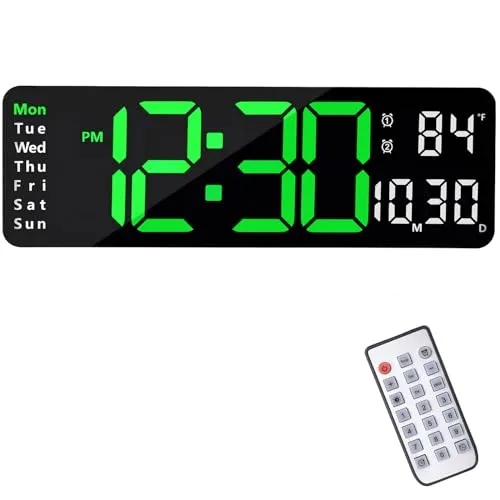 Zoll 16 Zoll Digitale Wanduhr mit Fernbedienung - Wecker mit großem LED-Display, 6 Funktionen, auto-dimmender Helligkeit und Speicherfunktion für Stromausfälle - ideal für jeden Raum.