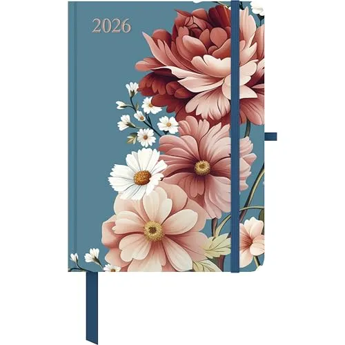 GreenLine - Floral 2026 – Buchkalender 16x22 cm, eleganter Taschenkalender mit Blumen-Design, 4-sprachigem Kalendarium, Elastikband & nachhaltiger Ausstattung für Büro und Alltag