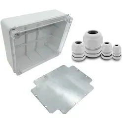 ARLI SET: Abzweigdose IP67 mit Sichttür und Montageplatte - Praktisches ARLI Set mit Abzweigdose (310 x 230 x 130 mm) und 40 Kabelverschraubungen. Ideal für flexible Elektroinstallationen, sowohl innen als auch außen, dank individueller Kabeleinführungen und transparentem Deckel für einfache Handhabung.