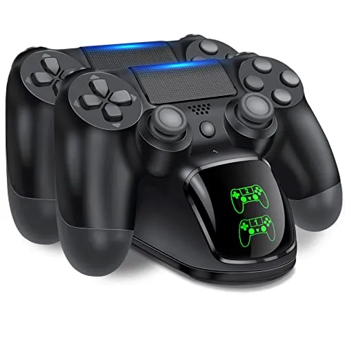 HELLCOOL Ladestation für PS4 Controller, Ladestation mit 2Std Schnelllade/LED Anzeige für PlayStation 4/PS4 Slim/PS4 Pro Wireless Controller