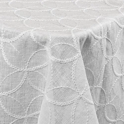 Decorativo In Lino Organza Leinen Tischdecke mit dezenter Stickerei Weiß Eckig 130 x 260 cm pflegeleicht