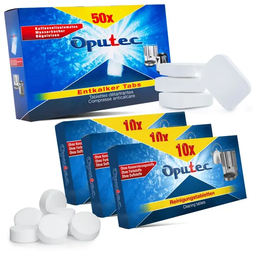 Oputec Reinigungsset Kaffeevollautomaten 50 Entkalker Tabs + 30 Reinigungstabs