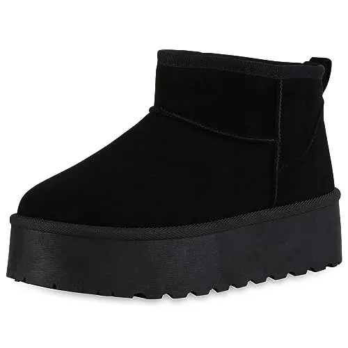 VAN HILL Damen Plateau Boots Plateau Profilsohle Trendy Schuhe 840609 213359 Schwarz 37