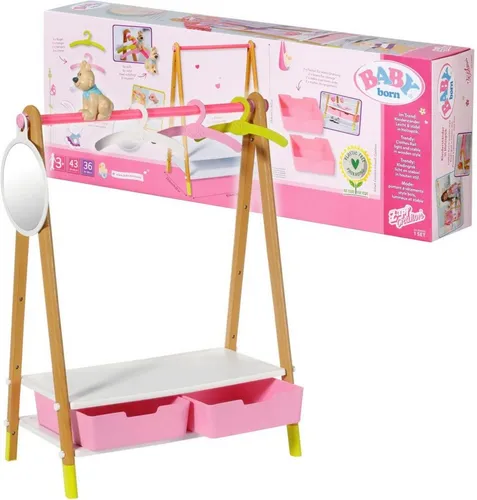 Baby Born Kleiderstange mit Dekohund und Spiegel - Puppenmöbel im skandinavischen Design, inklusive dekorativem Hund Bello und abnehmbarem Spiegel für das perfekte Styling von BABY born.