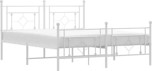 Bettgestell Metall Weiß 150x200 cm mit Kopf- und Fußteil - Robustes Bettgestell aus pulverbeschichtetem Stahl, ideal für stabilen Schlafkomfort. Praktischer Stauraum unter dem Bett und elegantes Design für dein Schlafzimmer.