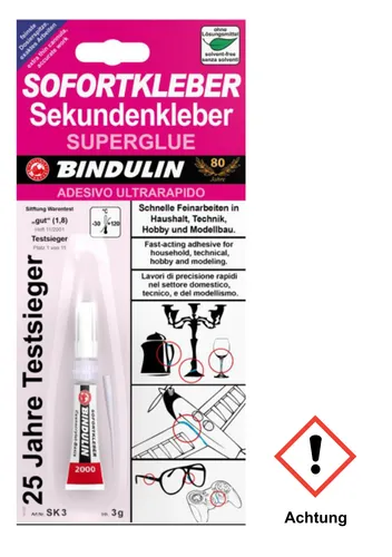 Bindulin Sekundenkleber SK3 3gTube (2296,76€/kg) Sofortkleber bis120°C 950210104