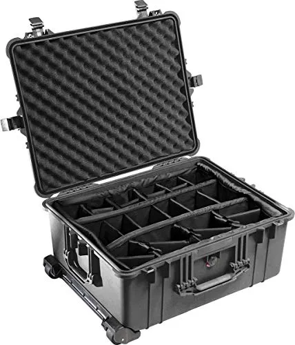 PELI 1610 Schutz-Case für Fragiles Equipment, IP67 Wasser- und Staubdicht, IP67 Wasser- und Staubdicht, 62L Volumen, Mit Gepolstertem Einteilungssystem, Schwarz