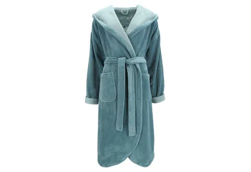 Vossen Damenbademantel Balance Carmen mit Kapuze - Eleganter Damenbademantel in Blau mit Kapuze, aus hochwertigem Materialmix für ein angenehmes Tragegefühl. Ideal für entspannte Stunden zu Hause.