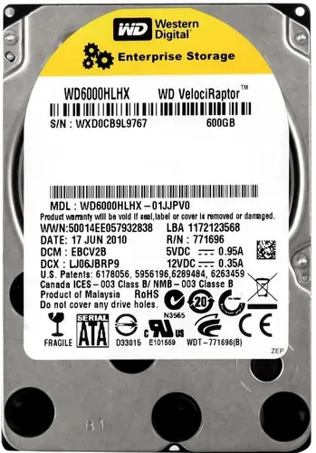 WD Velociraptor WD6000BLHX 600GB 10000U/min - Intern Festplatte mit 600GB, 10000 U/min und Temperatursensor – ideal für Hochleistungs-PCs und Gaming-Anwendungen.