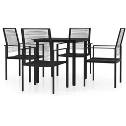 vidaXL 5-tlg. Garten-Essgruppe Schwarz – Stilvolles Design für Ihren Außenbereich - Gartenmöbel-Set mit pulverbeschichtetem Stahl und pflegeleichtem Hohl-Rattan, ideal für entspannte Stunden im Freien. Langlebig und einfach zu reinigen!