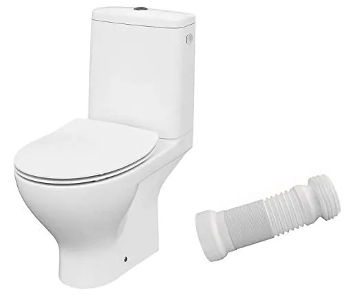 VBChome WC Toilette Stand Spülrandlos Keramik Komplett Set mit Spülkasten WC Sitz aus Duroplast mit Absenkautomatik SoftClose Funktion für waagerechten Abgang Abflussrohr