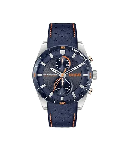 HUGO Multi Zifferblatt Quarz Uhr für Herren mit marinem Lederarmband - 1530371 - Armbanduhren für Herren mit sportlicher Präzision und marinem Lederarmband. Ideal für einen dynamischen Lebensstil und wasserabweisend bis 5 bar.