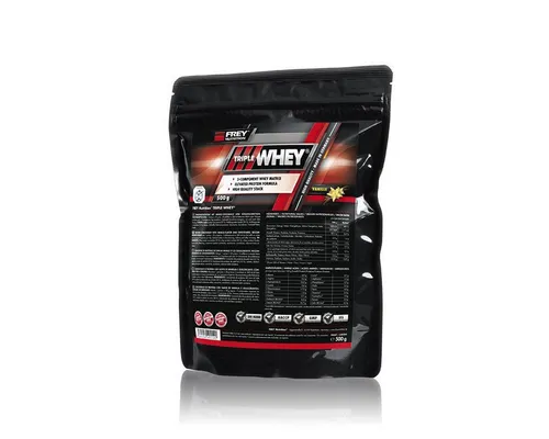 Frey Nutrition Triple Whey 500g Pulver - Hochwertiges Whey Proteinpulver mit 94,3% Proteinanteil, ideal für Muskelaufbau und Regeneration. Enthält drei Proteinquellen und hat einen geringen Fett- und Zuckergehalt.