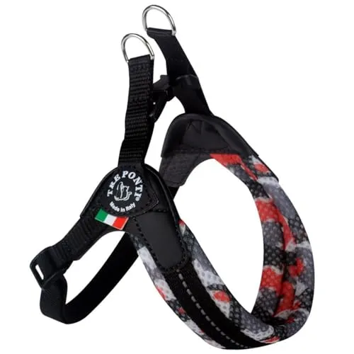 Hundegeschirr mit DREI Brücken, Tarnnetz, Rot, verstellbar, 2½ – von 5 kg bis 6 kg