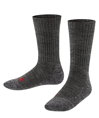 FALKE Unisex Kinder Socken Active Warm K So Wolle Funktionsmaterial dick atmungsaktiv einfarbig 1 Paar, Grau Asphalt Melange 3180, 19-22
