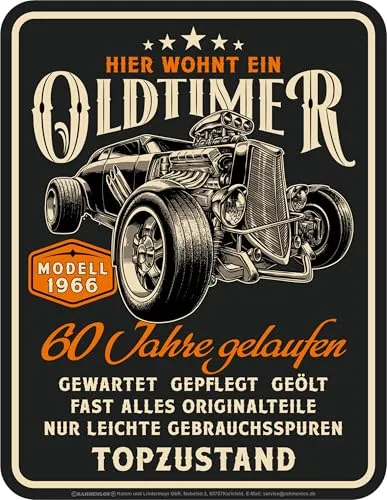 Deko Blechschild als Geschenk zum 60. Geburtstag: Oldtimer Modell 1966 in Topzustand