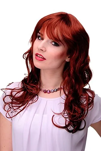 WIG ME UP - Damen Perücke wellig lockig Pony Scheitel Rot Kupferrot ca. 55cm 9669-350