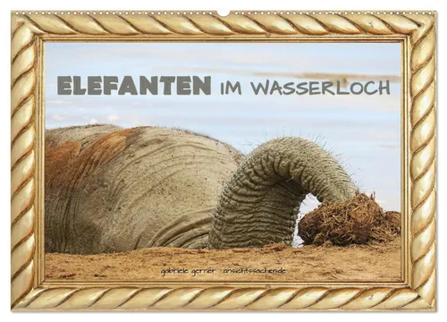 CALVENDO Wandkalender Elefanten im Wasserloch (Wandkalender 2026 DIN A2 quer), CALVENDO Mona