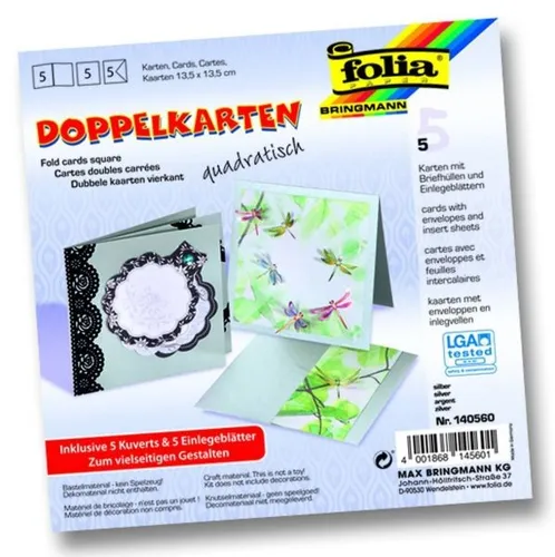 Glorex Doppelkarten 13,5 x 13,5 cm silber, 5 Stück Karten & Umschläge