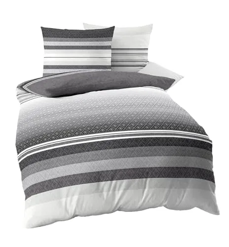 JACK by Kaeppel Fein Biber Bettwäsche 2 TLG. Faible Streifen Grau Silber Anthrazit, Größe:135x200cm Bettwäsche