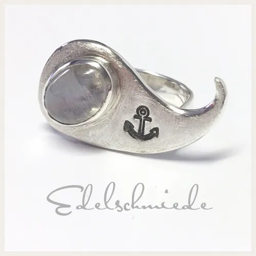 Silberring 925 Echt Silber Mondstein breit Ringgröße 62 handgefertigter mit