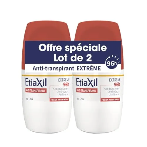 ETIAXIL Deodorant gegen Schwitzen – mäßiges Schwitzen – Achseln – Extreme 96h – für normale Haut – Wirksamkeit 96 Stunden – Roll-On – 50 ml – 2 Stück