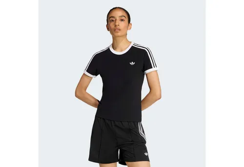 adidas Originals Slim Fit T-Shirt aus Baumwoll-Mix in Black, Größe L - Stylisches Damen T-Shirt von adidas Originals in unifarbener Optik. Der Baumwoll-Mix sorgt für hohen Tragekomfort, während die Regular-Fit-Passform und das Logo-Stitching modische Akzente setzen. Ideal für jeden Tag!