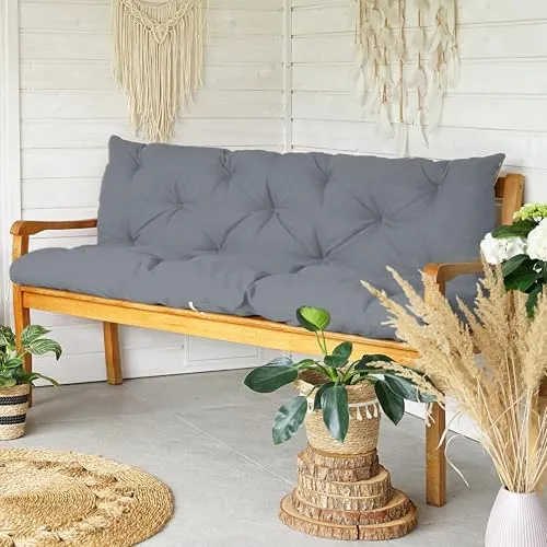 4L Textil Bankauflage Gartenbankauflage Bankkissen Polsterauflage Hollywoodschaukel Auflage für Gartenbank Sitzkissen und Rückenkissen wetterfest Stuhlkissen(150x60x50 cm),Dunkelgrau UV-beständig